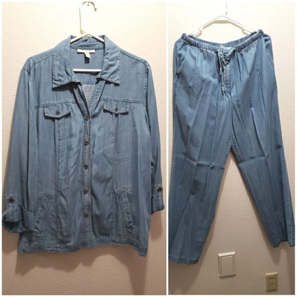 JM collection 2 piece pantset, blue - Picture 1 of 9